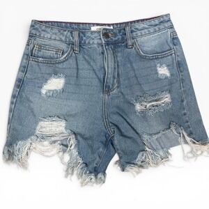 Cello Denim Shorts Womens Size S Light Wash Distressed Raw Hem‎ High Rise